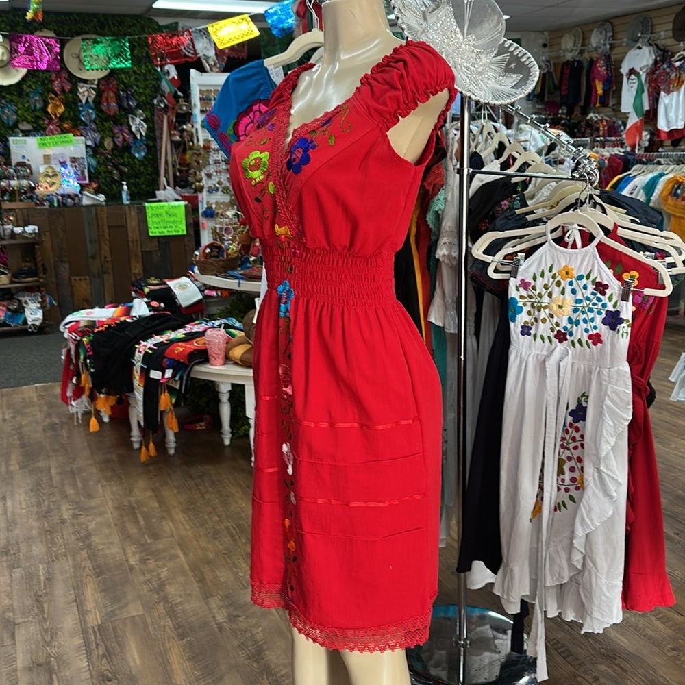Vely Mexican Red V-Neck Dress - Picture 11 of 11